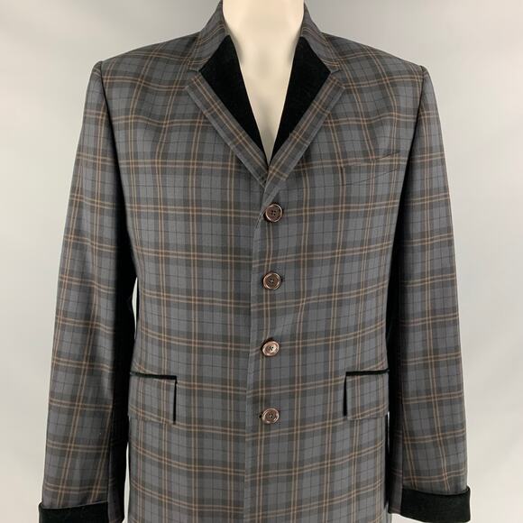 PS by PAUL SMITH Size XL Charcoal Plaid Wool Notch Lapel Coat - Picture 2 of 7